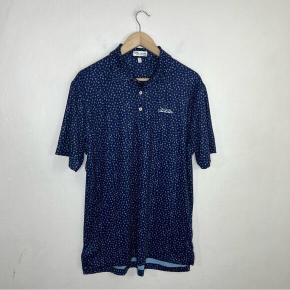 Peter Millar Summer Comfort Performance Golf Polo Navy Print Shirt Size Medium - Picture 11 of 11